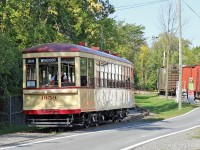 Ex MTC tram # 1959 makes its way round the site at Exporail.  Built in 1928 the tram was in service untill 1959 and aquired by the museum in 1963.  Since retoration in 2001 it has seen constant service providing rides around the exporail site.