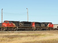 Just hangin' around.  There was lots of activity in Scotford yard but these two were just sitting idle at the east end.  SD70M-2 CN 8009 and DASH8-40CW CN 2148 (ex BNSF)