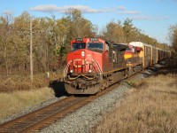 Here was a nice surprise on the Canadian Pacific line and CP 147. CN 2549 leading KCS 4831 past MM43 on the CP Galt sub on its daily run with auto racks cleared to Orrs Lake with no sign of faded CP red.