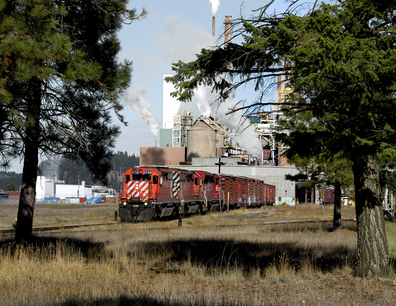 CP's northbound Windermere Subdivision wayfreight switches the Excellence Paper Co. pulp mill at Skookumchuck