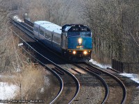 <b>  Out for a country stroll! </b> VIA 6415 leads it's train as it has crossed the mighty Grand River, and is about to cross the appropriately named Grand River Street North overpass as it winds it's way through Paris. 