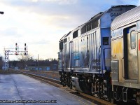 <b> WE ARE CLEAR FOR TAKE OFF! </b> A very futuristic VIA 6445 - in it's Coors Silver Bullet paint scheme, receives the green light to depart Belleville - bound for Union Station in Toronto. 