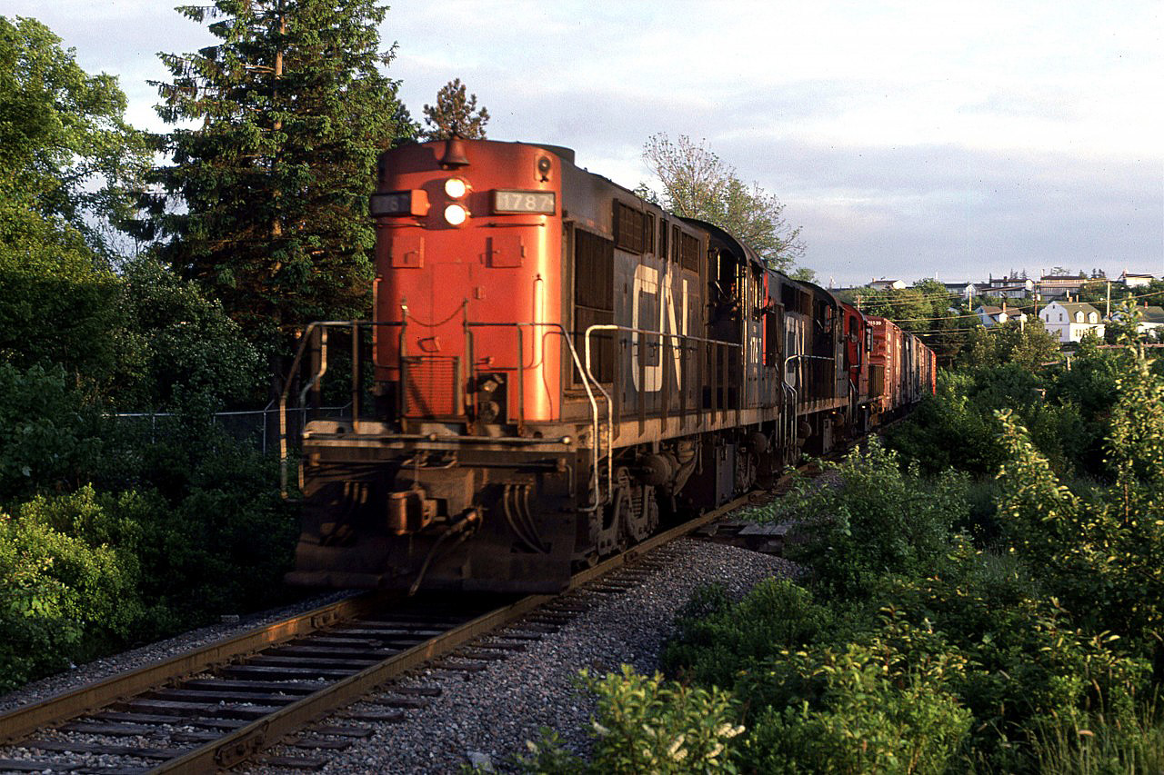 After stopping further up the track, possibly to acquire a clearance, the train returning on the Chester Sub can now proceed to the Bedford Sub at Southwestern Junction in Halifax. The delay allowed time for the clouds to clear.