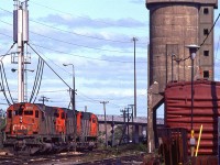 A few engines wait at the Shops in Halifax.
The coaling tower would survive for a number of years, yet.
