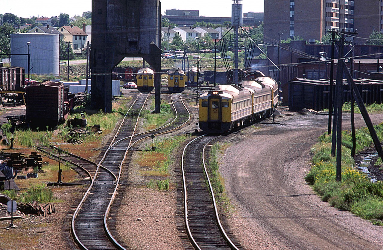 A view of the Fairview Shops with many RDC's and a few locomotives.