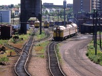 A view of the Fairview Shops with many RDC's and a few locomotives.