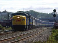 The westbound "Atlantic" in entering the south (RR east) end of Rockingham Yard. 
If you look carefully, you will se a part of a RSC-14 just to the left of the nose of the FPA-4. It is on the tracks leading to the container pier in the Bedford Basin, and track to the Navy Yard.
Also note the MOW scooter on the right.