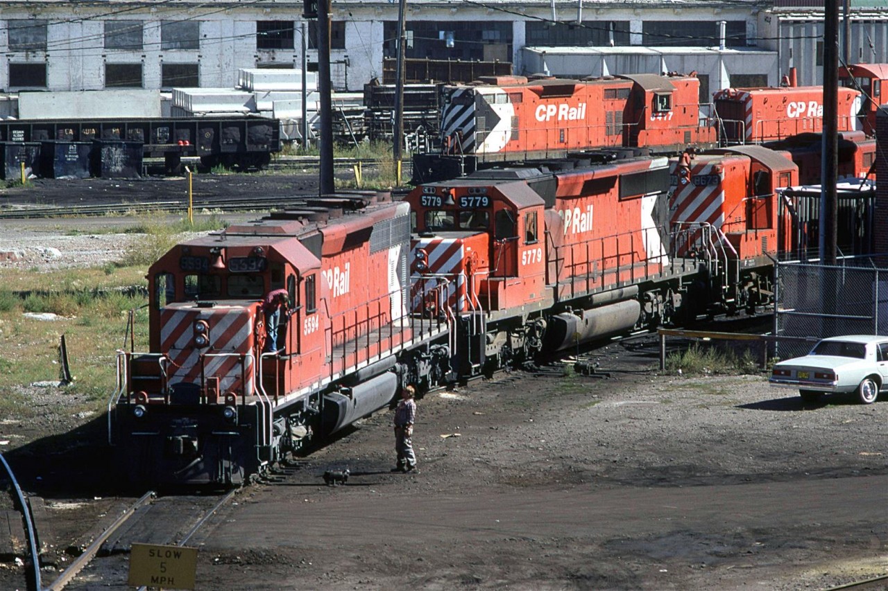 A view from Blackfoot Trail bridge of the serviced engines at Alyth shops.