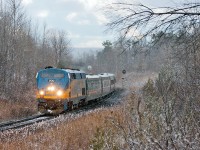 An eastbound VIA detour makes quick work of the grade on the freight only portion of the Halton Sub.