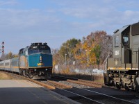 Returning from Macmillan Yard about 4 hours earlier than usual, GEXR had to wait at Georgetown station for VIA 84 (with 903 trailing) to clear the Guelph Sub.