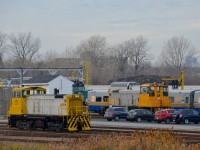 <b>VIA Rail's entire switcher fleet.</b> VIA Rail has only two switchers (both ex-Inland Steel SW1000's) and both are assigned to the Montreal Maintenance Centre. Here both are together and at rest on a quiet Saturday morning. VIA Rail once had two more of these assigned to Toronto, but they were sold off during the mid-1990s.
