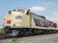 OSR 6508 and OSR 1620 rest outside the station at Woodstock while their crew enjoys their lunch and waits on the passing of CP 550.