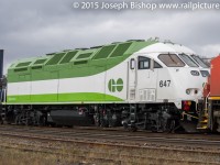 GOT 647 trails fourth out on CN 148 on November 13, 2015.  647 is returning from MPI in Boise Idaho after being rebuilt with two QSK60 Cummins engines.  The unit is now rated at 5400 HP and is tier 4 compliant.