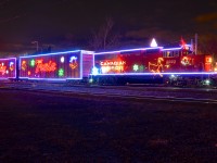 <b>Head end of the holiday train.</b> The head end of the Canadian edition of the CP Holiday Train is stopped is stopped just past the Westminter crossing as the train makes its first stop of the year before continuing west towards its next stop at Beaconsfield. Power this year is CP 2323.