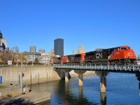 <b>A cleaner than usual SD70M-2 leading.</b> CN 149 is leaving the Port of Montreal with CN 8954, CN 2656 & CN 8883 as power on a completely sunny fall morning. If the leader seems unusually clean, it's because it was washed for its appearance at CN's family day  at Taschereau Yard at the end of September.