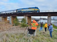 The Fan Crew awaiting the CPR Christmas Train witnessed  Via #63 on the GTR 1851 built Ganaraska Viaduct.
 <br>
<br>
The Crew from Bolingbroke; Port  Hope; Mississauga; Toronto and Port Hope.
 <br>
<br>
14:32 November 30, 2015 image by S. Danko