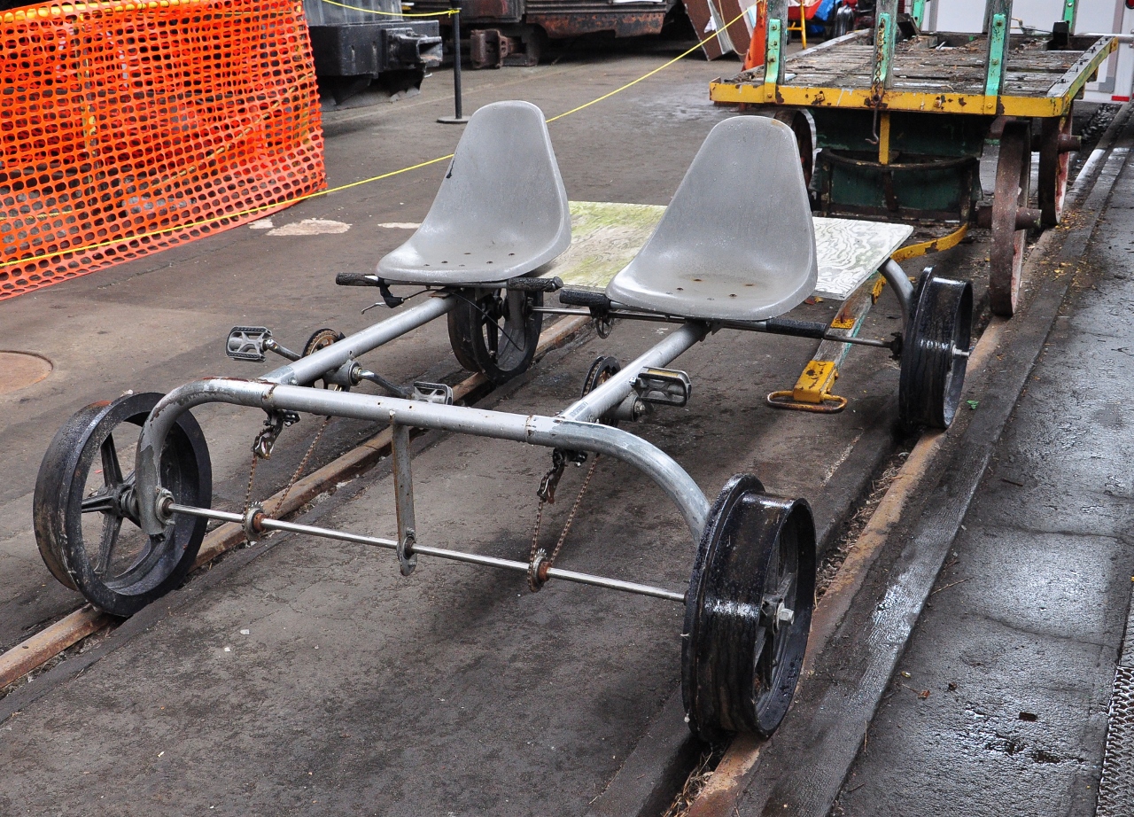 What would you call it ?


Velocipede?


Self propelled hand car  ( er... foot car ?) ?


Quadri-velocipede ?


Rail cycle draisine ?


Witness this live along with many interesting rail artifacts at the Niagara Railway Museum, 21 Warren St., Fort Erie


http://www.nfrm.ca/


September 12, 2015 Image by S.Danko


More at the Fort Erie Shops:


         winter at Fort Erie Shops  
 

         south side Fort Erie Shops  
 

         west  side Fort Erie Shops  
 

sdfourty