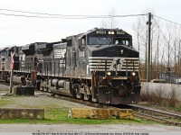 A rare NS lashup heading toward the CN Thornton Yard from the BNSF at Brownsville in Surrey. BNSF frequently sport odd mixes of units, but to get a solid set like this is less frequent.