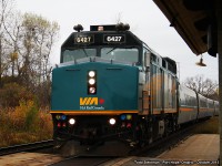 <b> TRICK OR TREAT! </b> Saturday marked the day of Halloween, and I was able to make my way east to visit a friend in Cobourg. Having arrived fairly early, I made my usual stop at the station in Port Hope. No longer than 5 minutes after my arrival, a horn marked the arrival of train 61 led by VIA 6427. I ran to the platform in front of the station to see it fly by on it's way to it's next station stop of Oshawa. Sadly after this train, I missed a westbound CN freight and the eastbound "J" train that was going to Brockville - where it would sever...one train to Ottawa, the other to Montreal. However, this was certainly a treat, to say the least - that started my day of unusual activity of photographing in this area. 