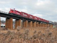Heading west towards their next performance in Bowmanville, this years Holiday Train scoots by Port Hope. 