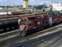 I would normally say that this Alco needed some TLC, but the trailing SD-40 looks to be in the same shape.
I believe that it had come through the shops and was either in need of additional work or was headed to an eastbound train.