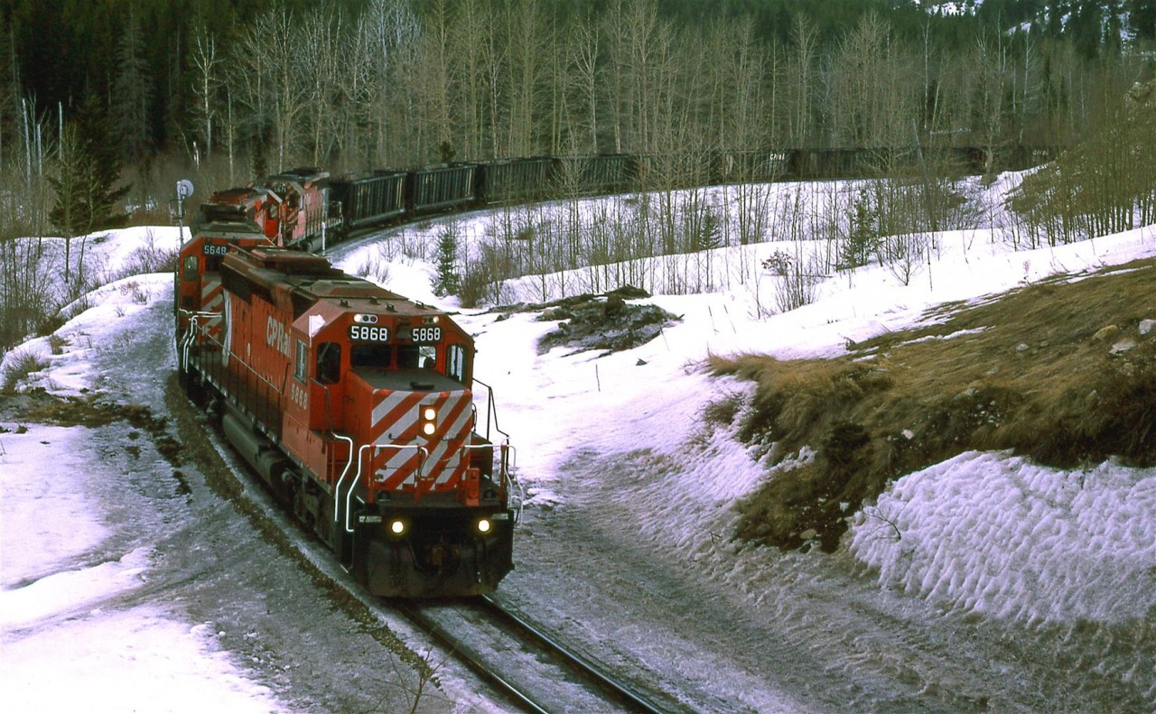While returning from Marias Pass, we went through Crowsnest and caught this eastbound CP coal train.