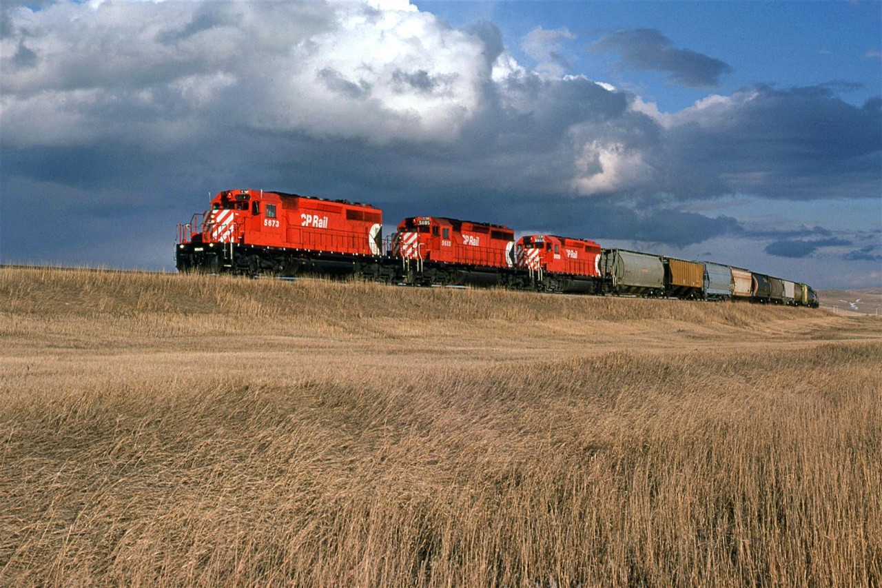 This westbound CP manifest was caught somewhere betwen Crowley and Fort MacLeod, but I cannot be certain of its location.