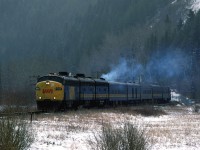 The westbound "Canadian" accelerates out of Calgary. photographed in Edworthy Park