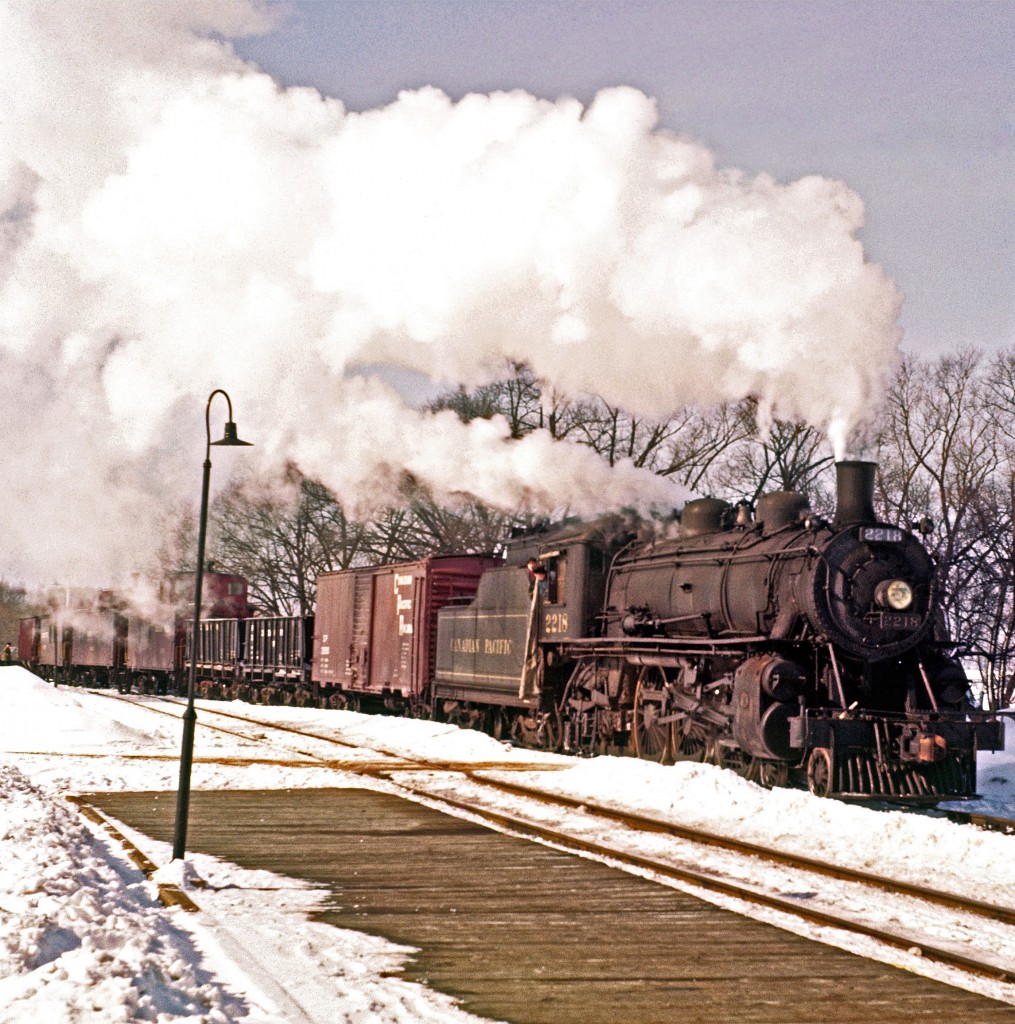 Pacific-type #2218 approaches the Pembroke Station, circa 1959.