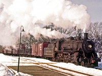 Pacific-type #2218 approaches the Pembroke Station, circa 1959.