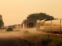 Meet at Blackwell
VIA 84 rolls East out of Sarnia just after 0600 and past a rather late running M38331 06 with CN 8808 - CN 2414 - CN 5509 and 125 cars