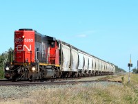 CN 519 hustles along at 50MPH Long Hood Forward out of Edmonton with some make-shift ditchlights on the rear (head) of the SD40.