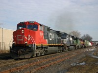 CN 399 rolls through London with a colourful lashup consisting of CN 2524, NS 9290, BNSF 8012 and WC 6497.