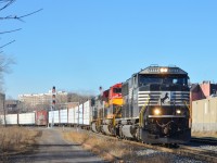 <b>Heading back to the U.S. after the Christmas break.</b> After laying over in Montreal since <a href="http://www.railpictures.ca/?attachment_id=22325">arriving</a> on the afternoon of Christmas eve, the power for run-through train CN 528/29 is heading back to the U.S. on Boxing Day with CN 528, with SD60E NS 6923 leading two KCS units (KCS 4610 & KCS 4147). 