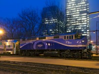 <b>On its own now.</b> AMT 1340 has just arrived at Lucien L'Allier Station with a deadhead movement. It entered service two weeks ago after being repainted and refurbished by Brookville. It had been paired with AMT 1349 most of this time, but was on its own tonight.