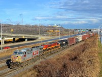 <b>A KCS present for Christmas eve?</b> KCS power is very rare in Montreal, and on Christmas eve I was lucky enough to shoot two leading a train, for the first time. Here CN 529 with two KCS engines up front (KCS 4610 & KCS 4147, with NS 6923 last) is approaching Turcot West. CN 529 originates on Norfolk Southern tracks as NS 31T and becomes CP 931 when interchanged to CP. CN picks it up at Rouses Point where it becomes CN 529.