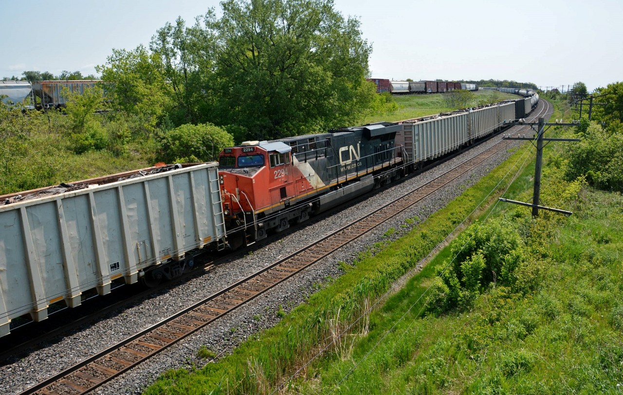 The competition arrives!


Doubles at Lakeshore / Stephenson Road


Unsurprisingly, rather infrequent and especially so given both are conventional freights.


Sprinter verses Grinder.


First on the scene  is CNR 2301 ( GE ES44DC built 2008  ) east assisted by 2420 ( GE DASH 8-40CM built 1990 )  and DPU 2294  ( GE ES44DC built 2008, same CN class EF644l as 2301 ) grinding uphill through the curve at mile 281 CNR Kingston Subdivision


By comparison, CPR 8761 (  GE ES44AC built 2006  )  east assisted by 8916 (  GE ES44AC built 2011  ) sprints east at CPR Belleville Subdivision mile 155.6,  station board sign Lovekin, easily overtaking CN 2301 east on the parallel line.


May 5, 2015 image by S. Danko


More Lakeshore /  Stephenson Road bridge area action:


  two CP Toasters  9840 – 8919  


         The Bridge  
 

        Different Decade  
 

sdfourty