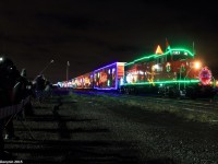 The Canadian Pacific Holiday Train, running as CP 01H, rests in Lambton Yard with rebuilt GP20C-ECO locomotive #2323 in the lead, decorated in Christmas colors as all the rest of the train. A show with 2 musicians was put on live in the presentation car (about halfway down the train) for 40 minutes. With 40 minutes coming to an end at 9PM on this chilly Monday evening, the train was moved over one track and put to rest until the next day, when it would continue making stops and shows at towns along the MacTier Subdivision, and many other subdivisions enroute to its destination in British Columbia.