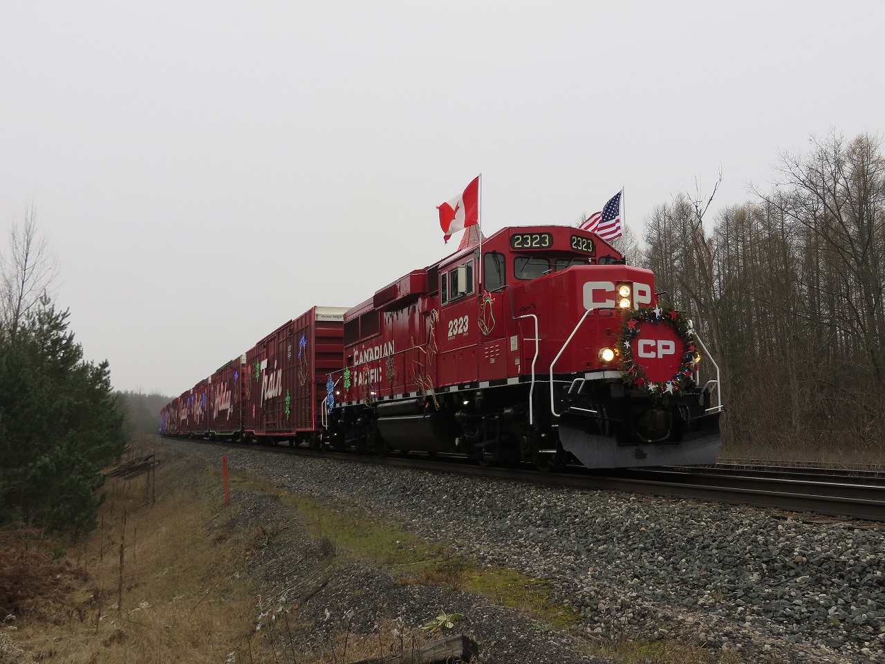 The Holiday Train arrives in Midhurst on a misty day.