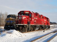 Sitting in CP's Scotford Yard are SD38-2's CP 3105 and 3127.  Behind is ES44AC UP 5455.