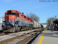 GEXR 580 is running a few hours ahead of schedule, ensuring they'll be home for Christmas, having arrived at Kitchener to yard train and go home at 12:30 PM.<br><br>Taking full advantage of the new CTC, the crew had to throw no switches to cross into the siding, having been lined by the RTC, once they cleared the plant, switching feature was activated and a light into the yard via the siding was presented to the conductor riding the tail end into the yard.<br><br> As alluded, in two years this station SHOULD close and move a half mile west once ION LRT is completed.