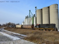 <b>It's been two years since Trillium abandoned the Cayuga spur</b> and in this scene the crew has gone for coffee while the train idles before continuing to Tillsonburg. For a brief, and very brief moment, the sun came out and I was able to capture this scene. Who knows how long it will be until this line is active again? Cross your fingers, in the last few months this line went from 'likely to be abandoned' to <a href=http://www.tillsonburgnews.com/2015/11/03/after-two-year-closure-wind-turbine-blades-will-turn-around-fortunes-of-st-thomas-to-tillsonburg-rail-line target=_blank>'likely to be saved'</a> once again. OSR F's have already been on portions of this line near Tillsonburg and they may return.. we will see, and there is substantial precedent here:<br><br>Peel the time machine back a further 20-30 plus years, this was NS/N&W/Wabash territory with up to four mainline freights each way.. powered by London built FP7's.. curious and want to see more, how about these by Bill Thomson and Arnold Mooney (Readers - Submit your Wabash and N&W Canada shots and i'll add them here!): <a href=http://www.railpictures.ca/?attachment_id=17612 target=_blank>Chatham</a>,   <a href=http://www.railpictures.ca/?attachment_id=18211 target=_blank> Simcoe on the Cayuga,   </a> <a href=http://www.railpictures.ca/upload/with-traffic-brought-over-mainly-from-the-erie-lackawanna-nw-3725-and-4142-are-about-ready-to-head-west-to-detroit-with-the-evening-nd-91-new-york-detroit-this-train-was-difficult-to-photog target=_blank>St Thomas,  </a> <a href=http://www.railpictures.ca/upload/the-daily-nw-train-from-windsor-to-fort-erie-this-day-sports-a-couple-of-c-30-7s-but-the-unusual-feature-here-is-the-second-unit-nw-8080-in-maroon-paint-as-far-as-i-can-recall-there-were-very target=_blank> Fort Erie,  </a> <a href=http://www.railpictures.ca/upload/in-the-summer-of-1964-fifty-years-ago-lashups-of-pure-wabash-f-units-were-common-two-lashups-with-wabash-f7s-676-and-725-leading-other-fs-in-various-paint-schemes-sit-at-the-central-avenue-bridg target=_blank>  Fort Erie #2</a>