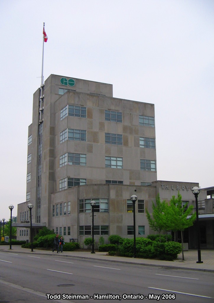 Inspired by A.W. Mooney's recent photo showing the old art-deco THB station in Hamilton, I last photographed the station (street side) ten years after Mr. Mooney's photo showing it still under renovation as Hamilton's newest GO Transit station. This station was built around the height of the Great Depression, and it was a marvel for it's time. Not only for it's modernized art-deco appearance, but also because the TH & B also oversaw the whole construction of elevating it's trackage through downtown Hamilton to eliminate congestion along some of Hamilton's busiest thoroughfares in which the TH & B used to have level crossings at.