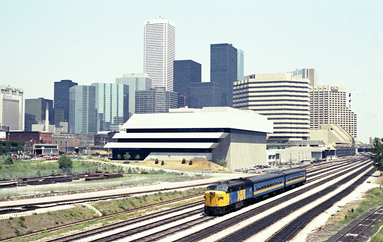 Via FPA4, 6774 train 83 departing Union station . From Toronto Terminal railway track-age to CN Oakville , then Weston carrying over to the Halton and finely by Georgetown onto the Guelph sub to Kitchener and London. A scene carried out several times a day in 1984. A nice prototype Rapido model train.