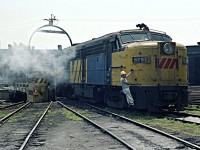 FPA4 6767 has just been turned and is now ready for its next assignment. The sites and sounds of these MLW engines was always entertaining even for the none rail fan. 