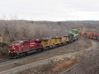 CP 143 rumbles down the hill as it enters Hamilton. After hearing about the Strathcona's unit (8939) leading a southbound, I rushed over to the Hamilton Sub. After taking a longer than ordinary to get down the hill, I saw the two American Gevos and a bluebird CEFX right behind 8939. What a nice surprise considering I missed an Amtrak heritage unit for it...