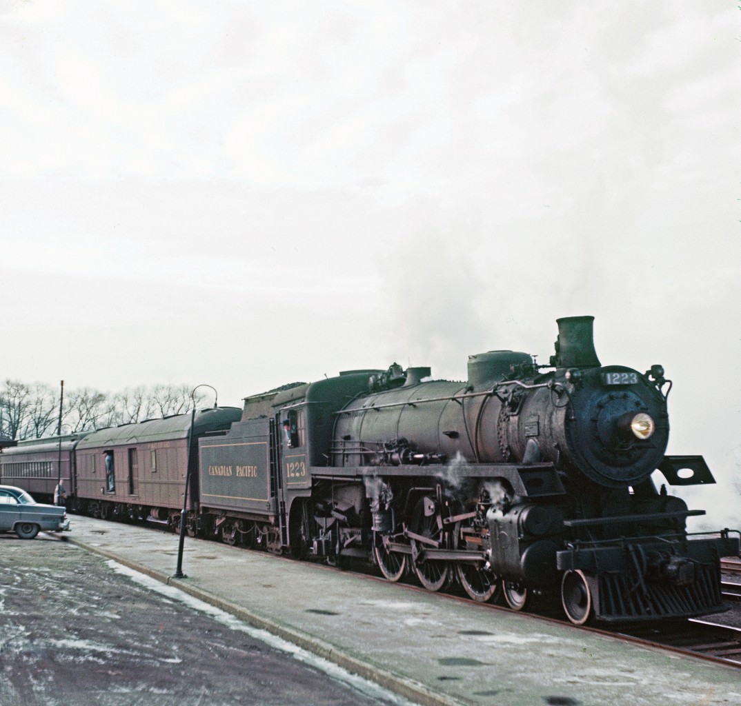 Pacific-type #1223 prepares to depart Pembroke station.  Circa 1958.