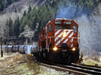 A day or two after my geology career ended (For the same reasons that many young geologists are now ending their careers), I decided that I would work on my railroad photography.
Here we see a westbound potash train with the sun high overhead and slightly behind the train - generally, not conducive to rendering a good quality photo. But I think that this works.
It was taken in Edworthy Park, just downhill from where I was living at the time. 