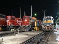 On a chilly January night there are 2 GP38-2's (3066 & 3045) 2 GP40-2's (4652 &4657) and GP9u 8212 at the now out of commission former service island at Agincourt Yard.