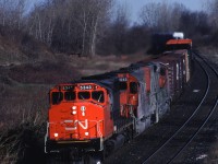 Freshly painted in the CN North America paint scheme CN SD40-2W 5343 leads Toronto - Fort Erie train #331 through Clifton. 